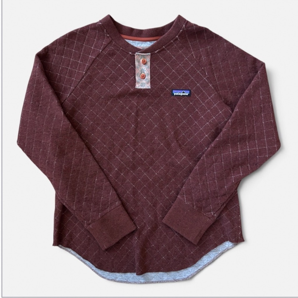 Patagonia Womens Wool Diamond Quilted Henley Burgundy Red Hiking Gorpcore Large